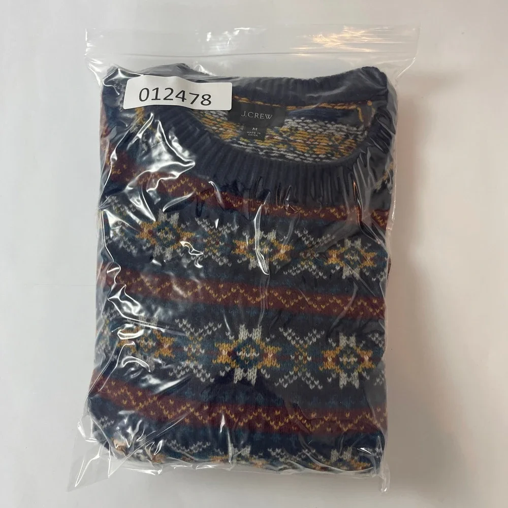 J Crew Crewneck Sweater Mens Medium Multicolor Fair Isle Lambswool Nordic Preppy